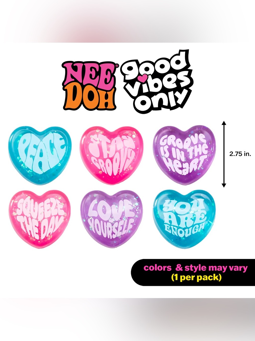 authentic Needoh Good Vibes Only Heart Pink, Purple, Teal